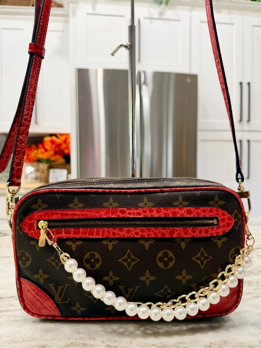 Louis Vuitton Authentic Monogram Custom Crossbody w/Crocodile Embossed Leather